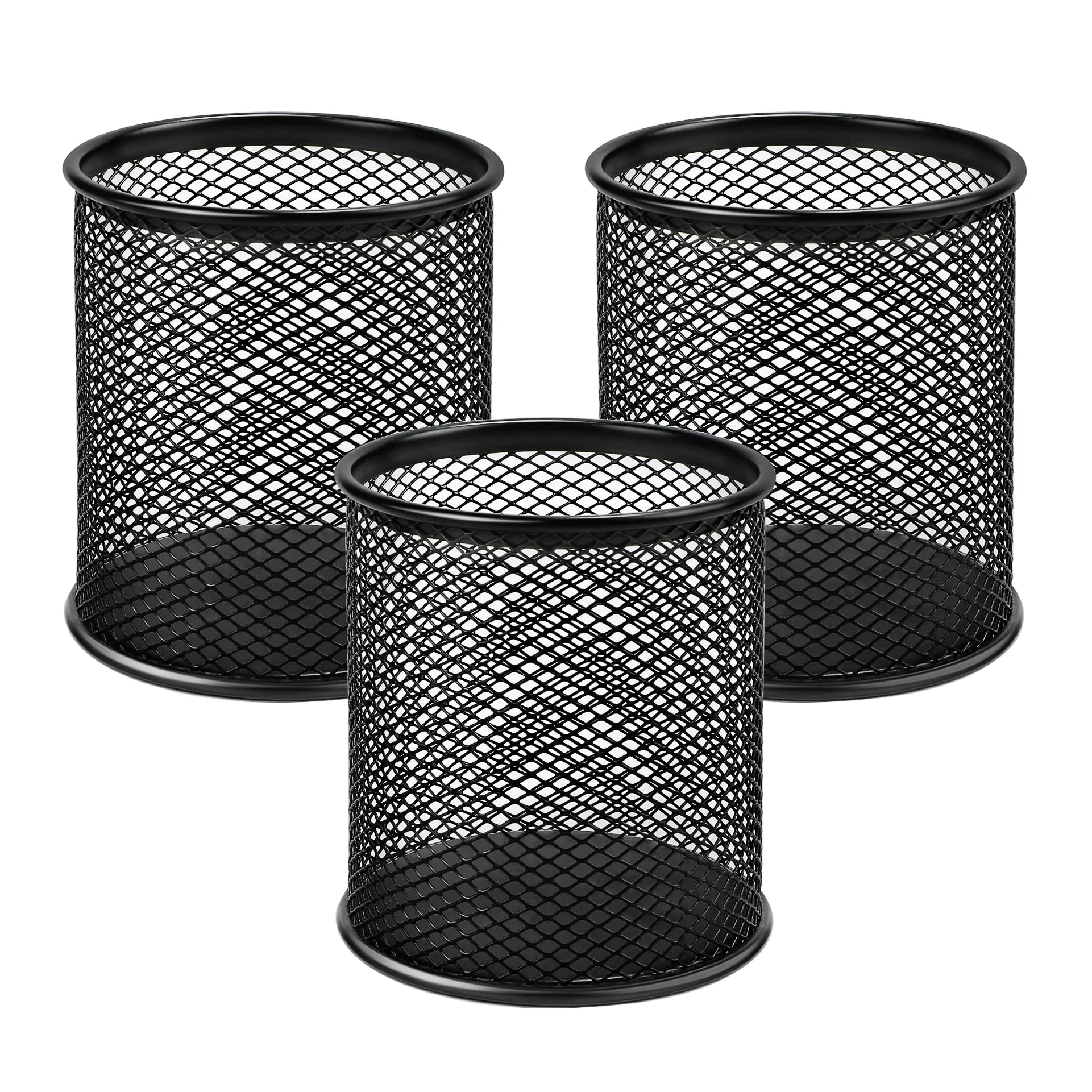 MaxGear 3 Pack 3.7' Tall Black  Desktop Stand Pens table office supplies accessories Mesh Pencil Cup desk container pen holder