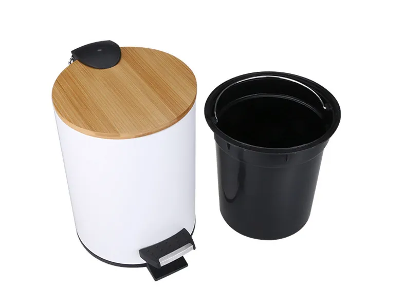 Household Trash Can Living Rome Lid Press Trash Bin 3L High-foot Wood Grain Waste Bins
