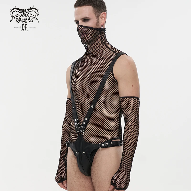 AS123 original design one piece metal decoration adjustable loop black fetish men sex leather body harness