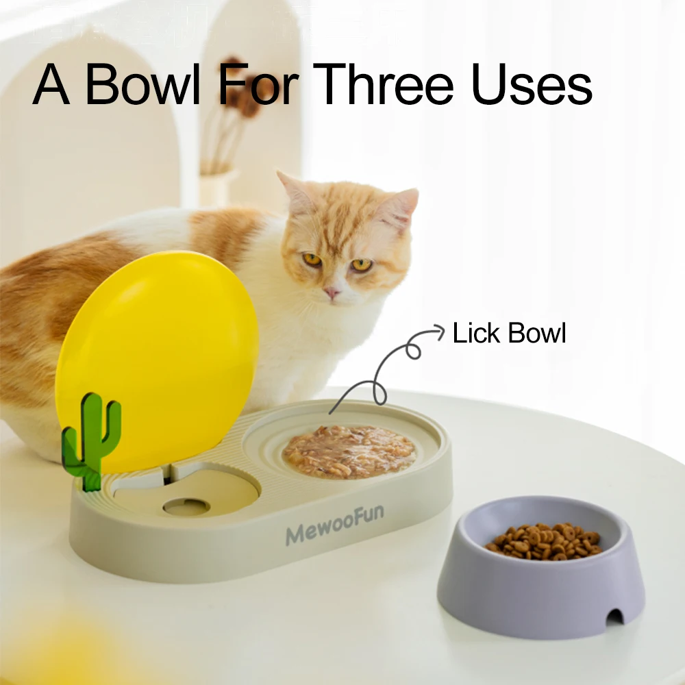 pet cat double bowls food water feeder with auto water dispenser dog cat food bowl drinking raised stand dish three bowls