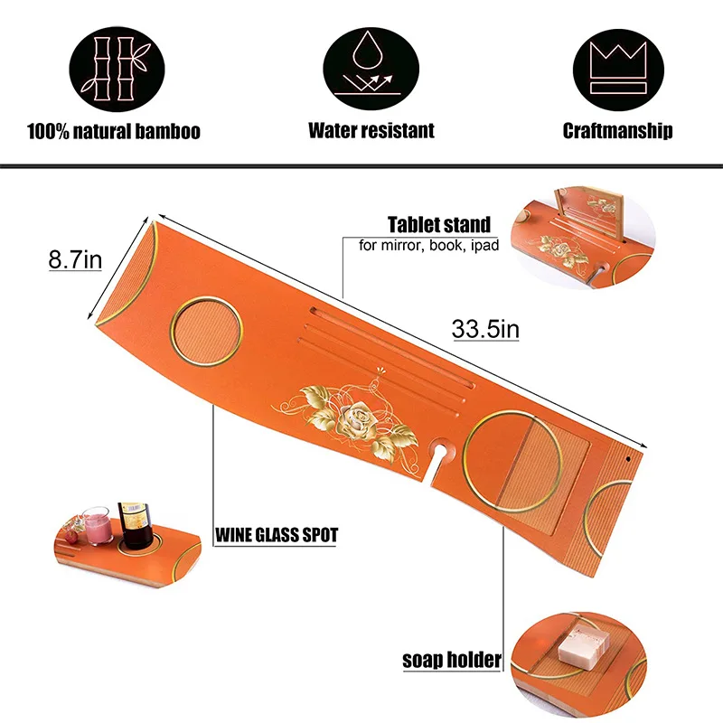 Factory In Stock Hotel Home Bamboo Wooden Bathroom Bath Luxury Bathtub Caddy Tray
