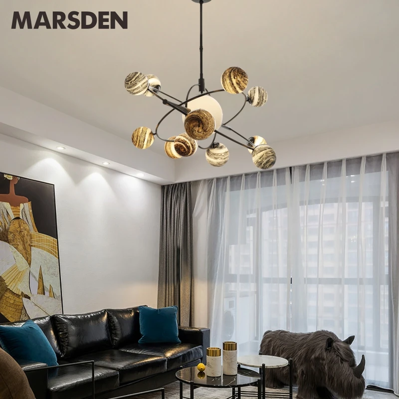 modern living room kid bedroom decoration amber globe ball glass chandelier black star planet led pendant lights