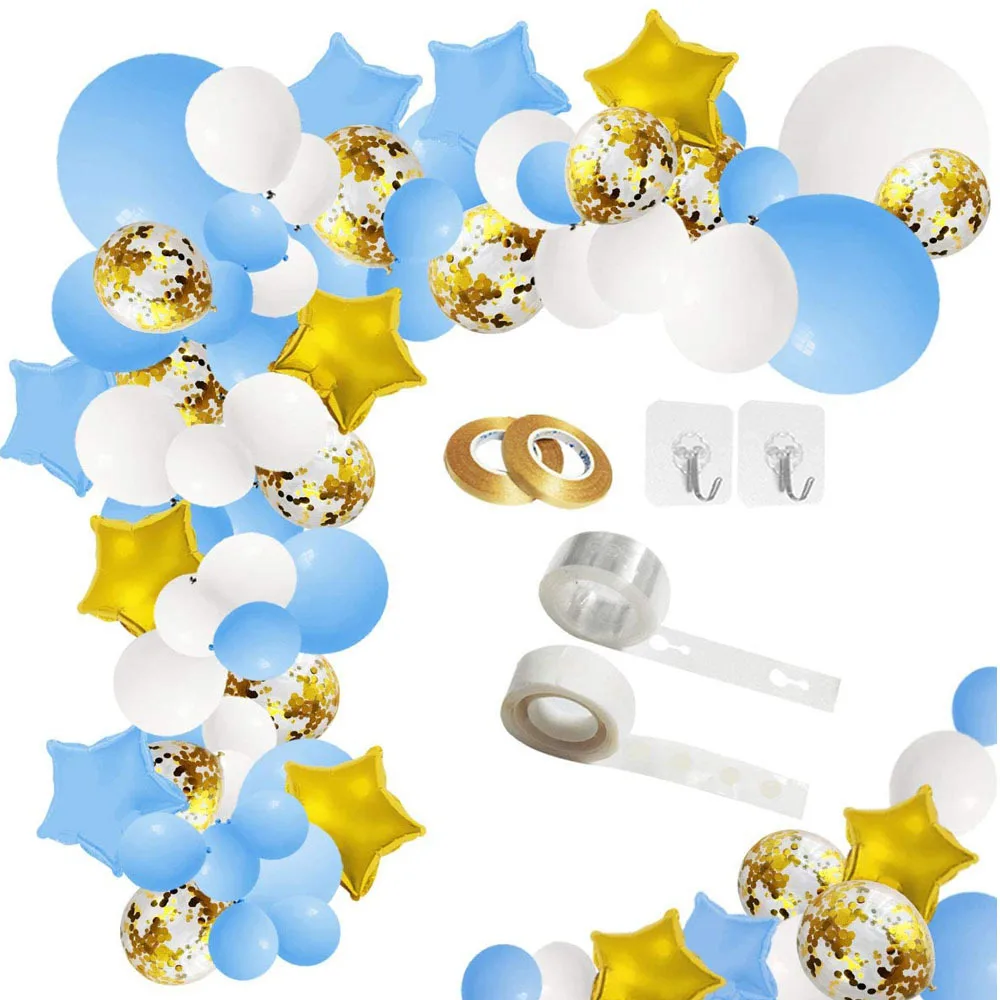 124pc golden multicolored party balloon garland five-pointed star aluminum film ribbon and glue dot for party decoration