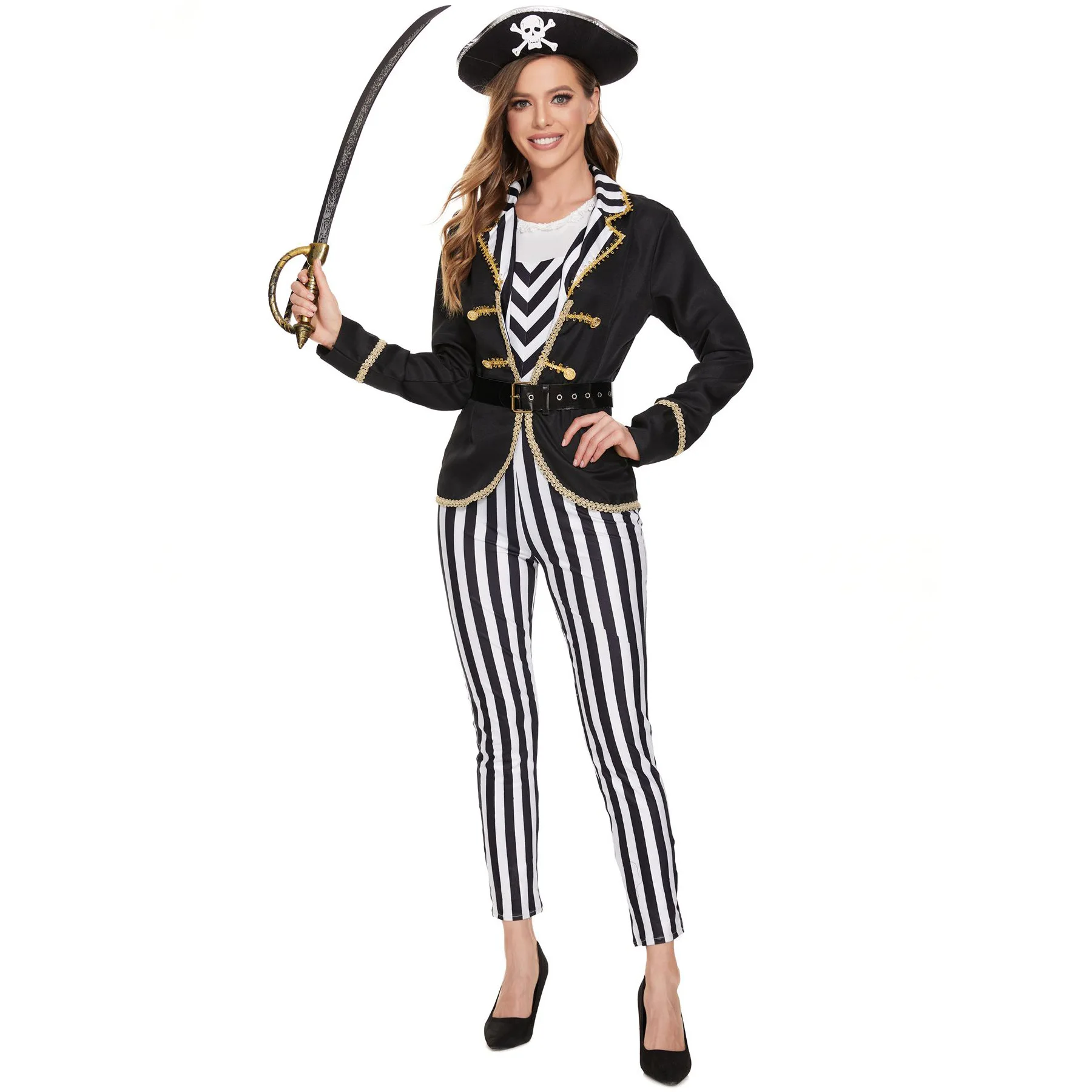 M-XL Striped female Pirate Halloween costume Somali Sea Thief playing Caribbean female captain costume
