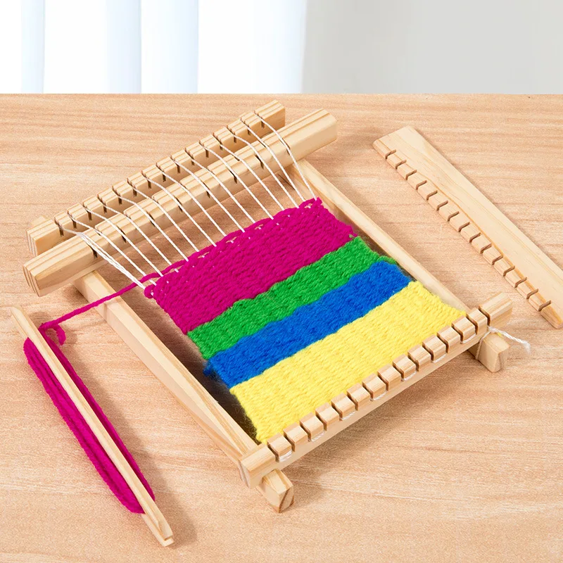 DIY Assembled Kids Crafts Weaving game Wooden Loom Mini Hand Knitting Wool Toy for Kids