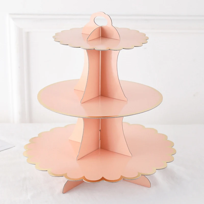 White and Gold 3-Tier Round Cardboard Cupcake Stand for 24 Cupcakes Perfect for Oh Baby Bridal Shower Birthday Party Supplies