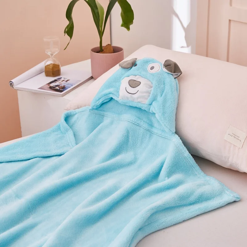 Bear design baby poncho hooded blanket coral fleece blanket kids polyester pillow wholesale animal design blanket
