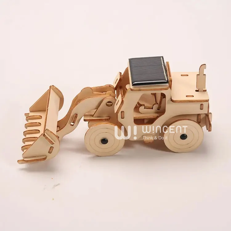 Solar Energy Running Bulldozer Wooden 3D Puzzle DIY Toy Gift Box Plywood,wood En71,ce Wincent Solar Power Unisex 120 19*9*8.5cm