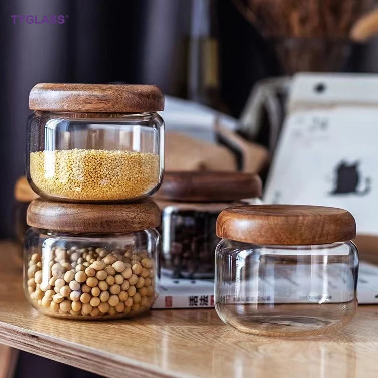 Factory Borosilicate Glass Spice Jar Delicate glass Coffee Storage jar with Airtight Acacia Lid for Kitchen Coffee  Srorage