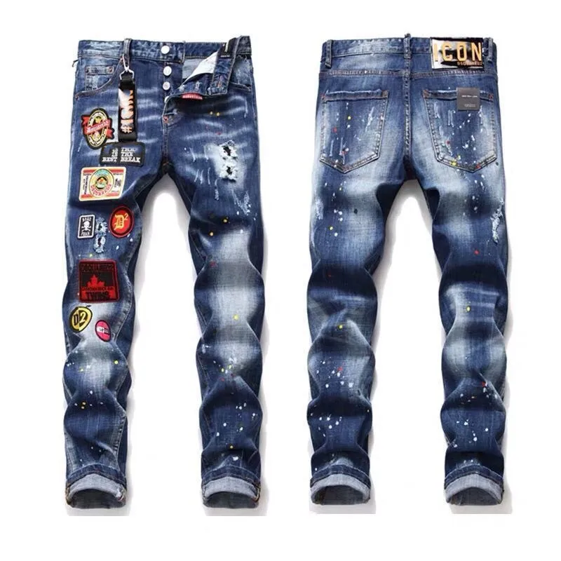 Custom Print Distressed Destroyed Slim Fit Straight Leg Regular Patchwork Bootcut Washed Denim Jeans Pants Mens Ripped Jeans,