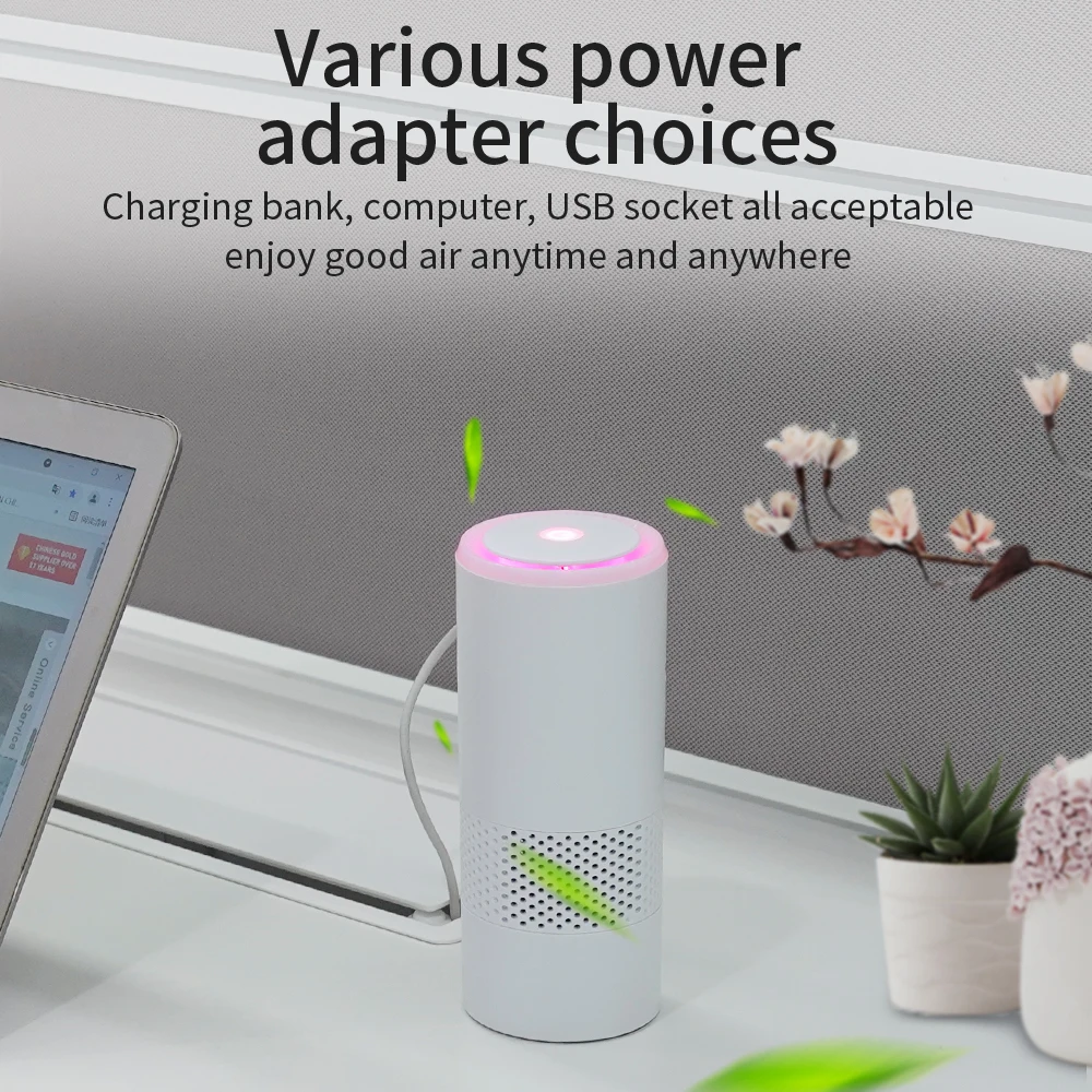 Portable Ionization Air fresher Dual USB Port Multi-function HEPA Filter Car Home Office Negative Ion UV air purifier