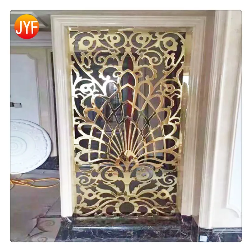 S030207 AISI Ti 304 Wall Hanging Room Dividers Gold Stainless Steel Folded Laser Cutting Screen Dividers