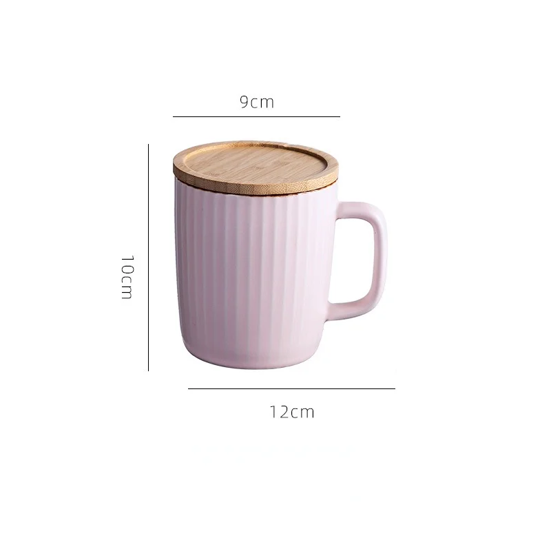 400ML Modern Simple Creative Nordic Solid Color Striped Wooden Lid Ceramic Mug