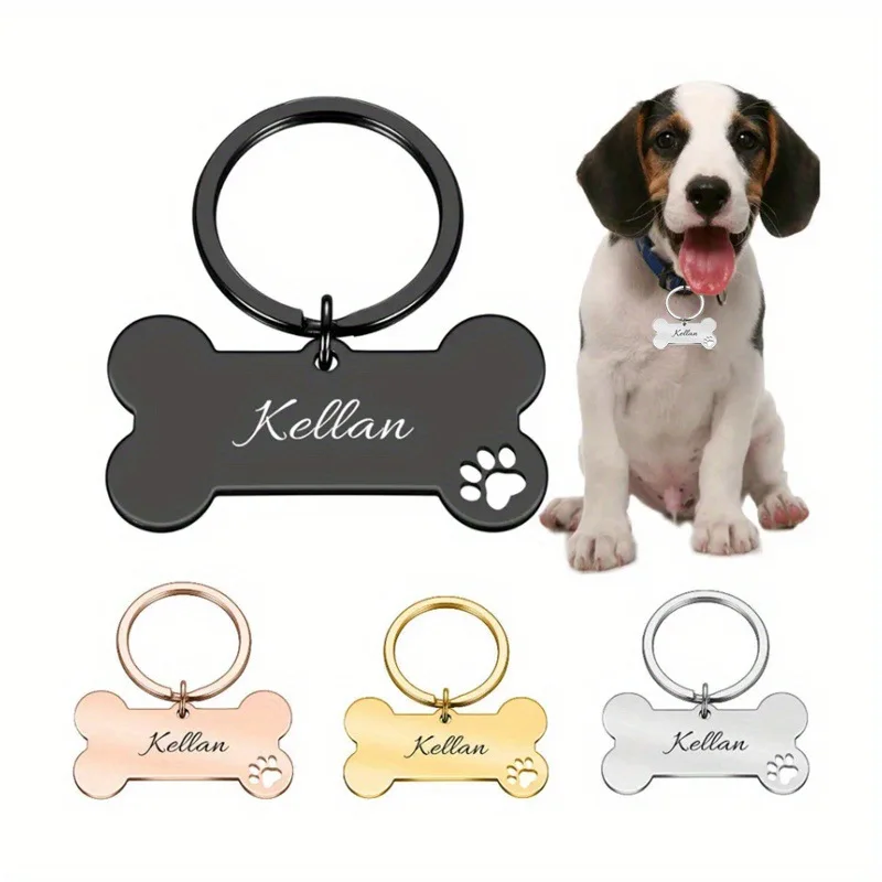 hundemarke rohling Puppy hollow out paw DogTags Rose Gold Black Silver Engraved Collar Tag Personalized Name Tag Bone Dog Tag