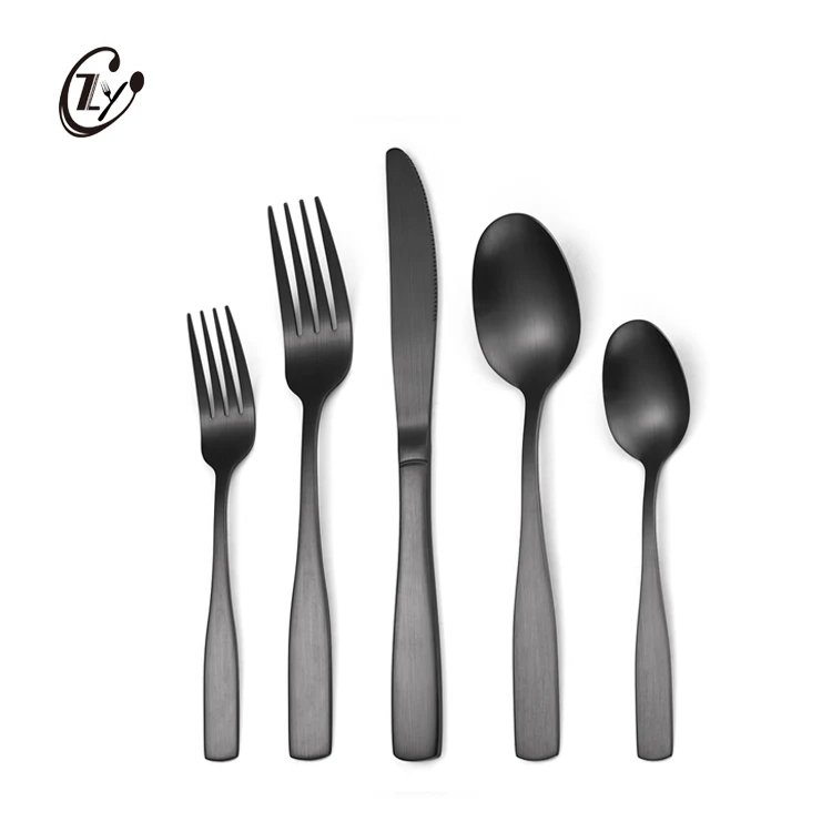 Airline Flatware Matte Knife Fork Spoon Stainless Steel Black Cutlery Set For Canteen
