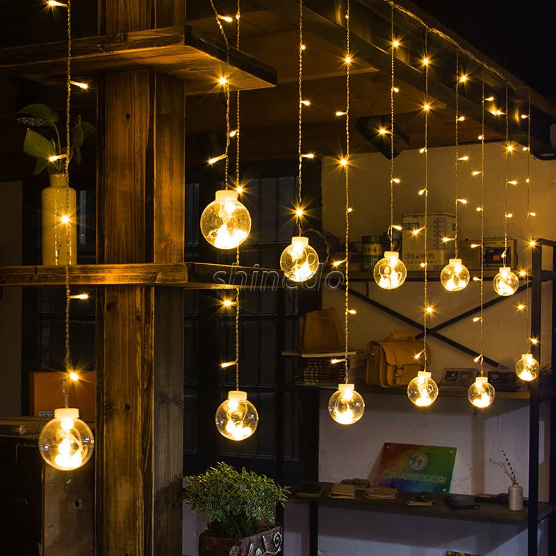 Christmas Bulb Led Window Curtain String Light Wish Ball Garland Tree Outdoor Decorations Bauble String Lights