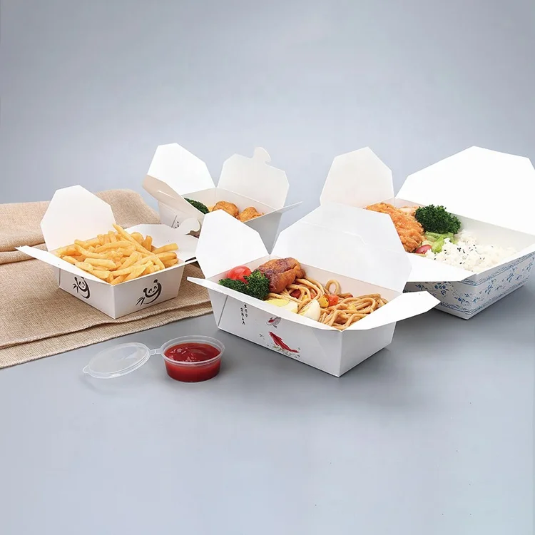 Custom logo food grade kraft paper take away rectangle paper pillow lunch box packaging