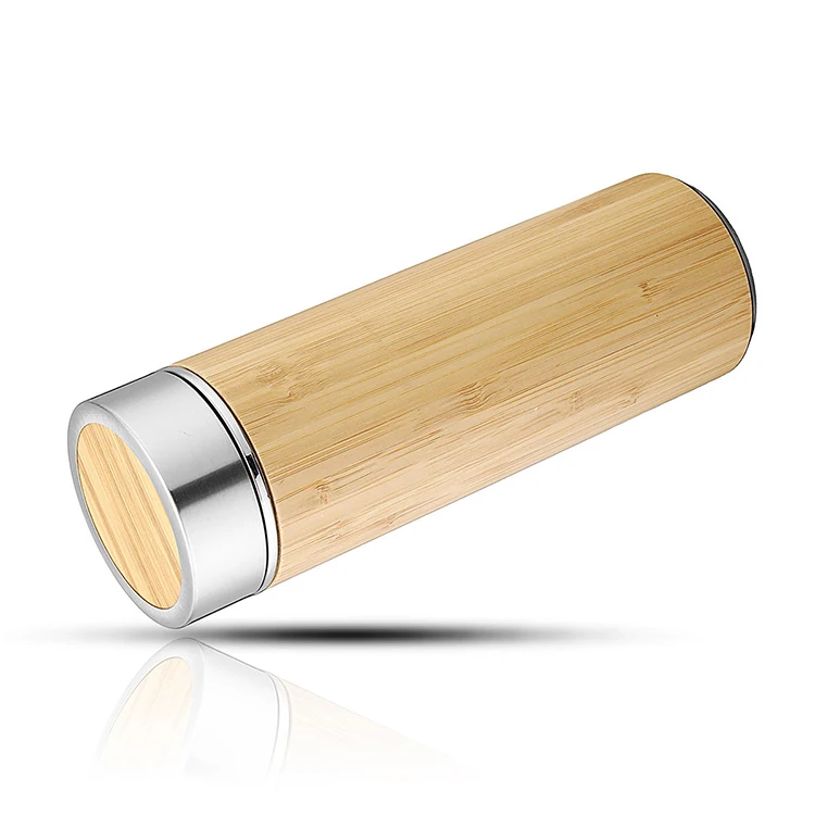 Custom Logo 450ML Bamboo Vacuum flasks Cup Stainless Steel water Bottle With Fruit Tea Strainer Filter For gift