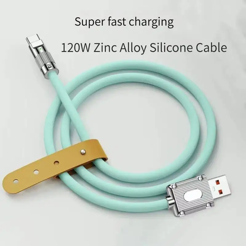 120W Super Fast Charging Cable Metal Zinc Alloy Liquid Silicone Micro USB Type C Charger Data usb Cable For iPhone Android