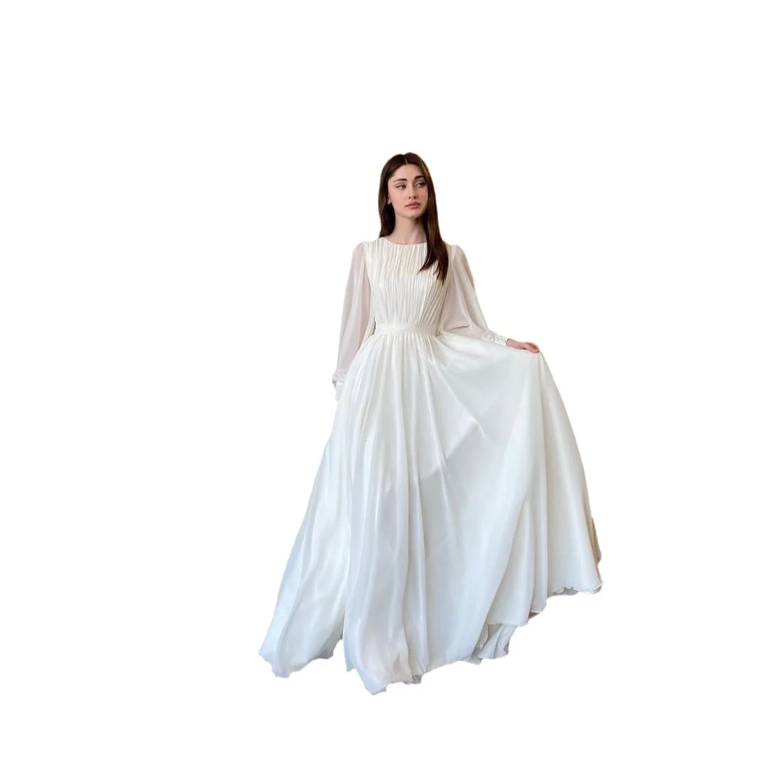 Elegant Long Sleeve White Maxi Dresses Women Evening Party Outfit Spring Fashion Strapless Backless Floor-Length Dress