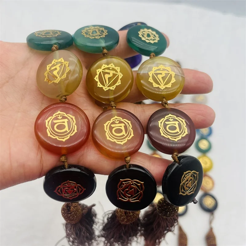 Wholesale Natural Agate Jade Car Hanging Handmade 7 Chakra Gemstone Crystal Tumbled Stone With Evil Eye For Car Decoration
