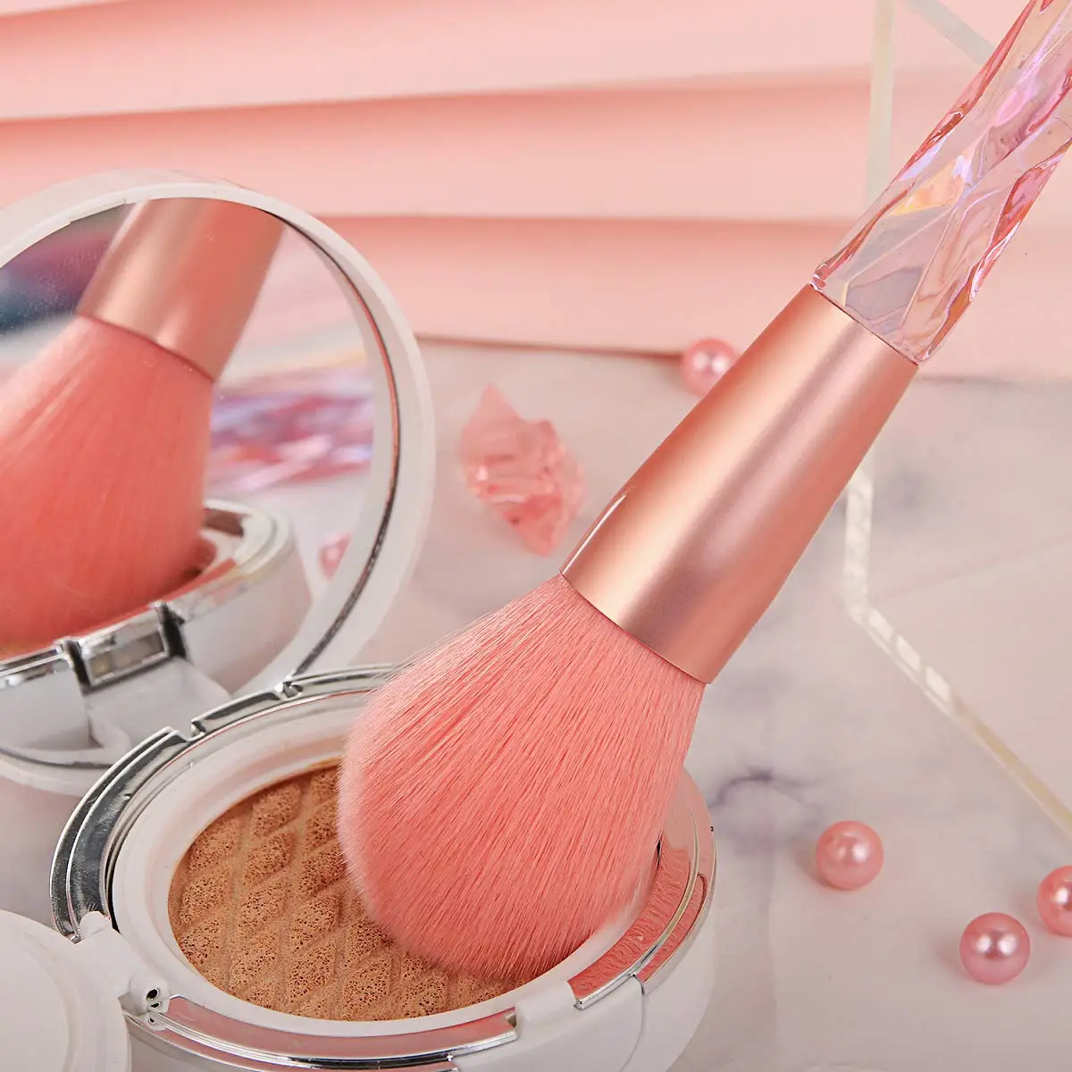 2022 Wholesale Custom Best Price Soft Vegan 10 pc Synthetic Pink Diamond Makeup Brush