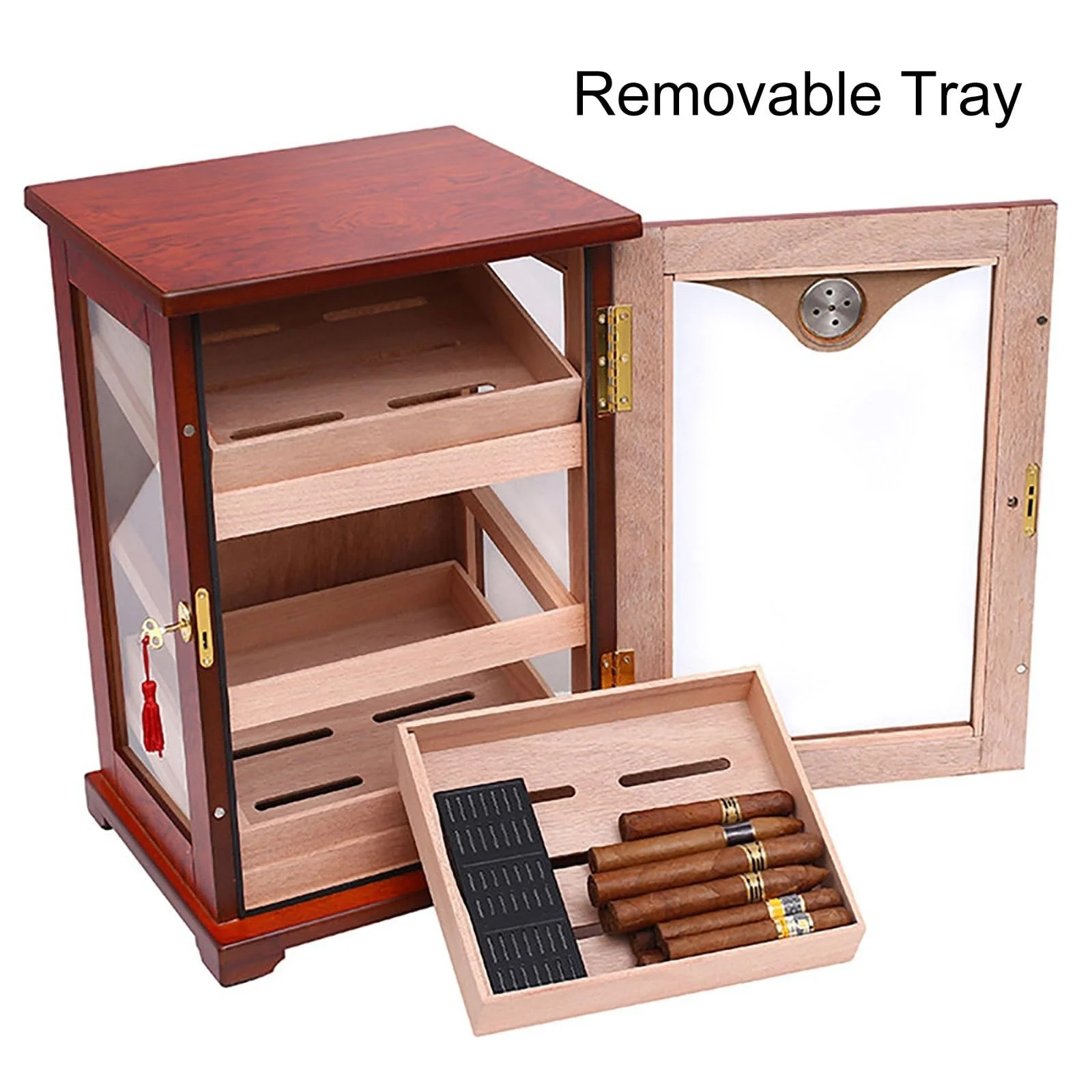 Custom 3 layers Humiodr Cabinet Luxury Natural Cedar Wood Cigar Storage Box Cigar Humidifier Hygrometer Cigar Humidor Cabinet