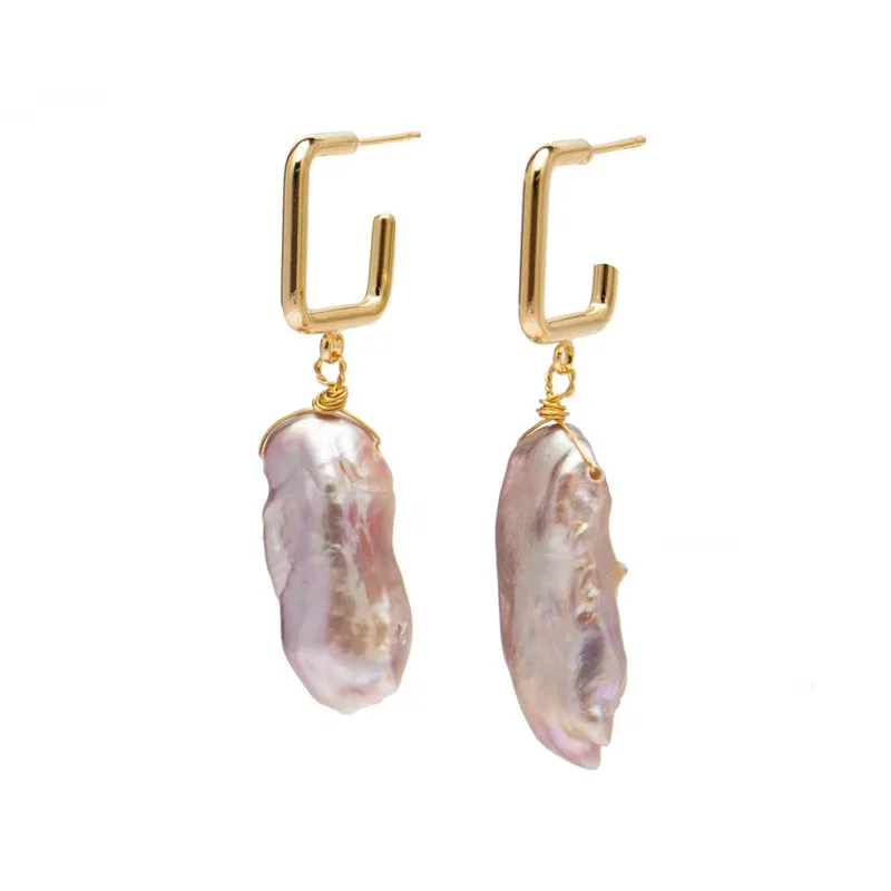 2020 new fashion handmade 14K gold plating natural freshwater baroque biwa pearl earrings for woman wholesale