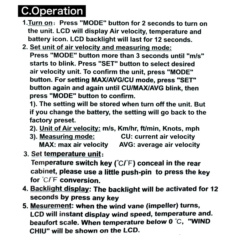Цифровой анемометр 0-30 м/с измеритель скорости ветра-10 ~ 45C тестер температуры Anemometro с ЖК-дисплеем