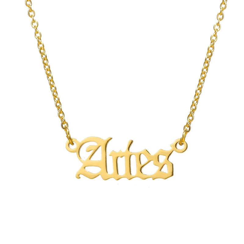 Fashion 18K Gold Plated Stainless Steel Horoscope Star Jewelry Pendant 12 Zodiac Sign Nameplate Zodiac Necklace