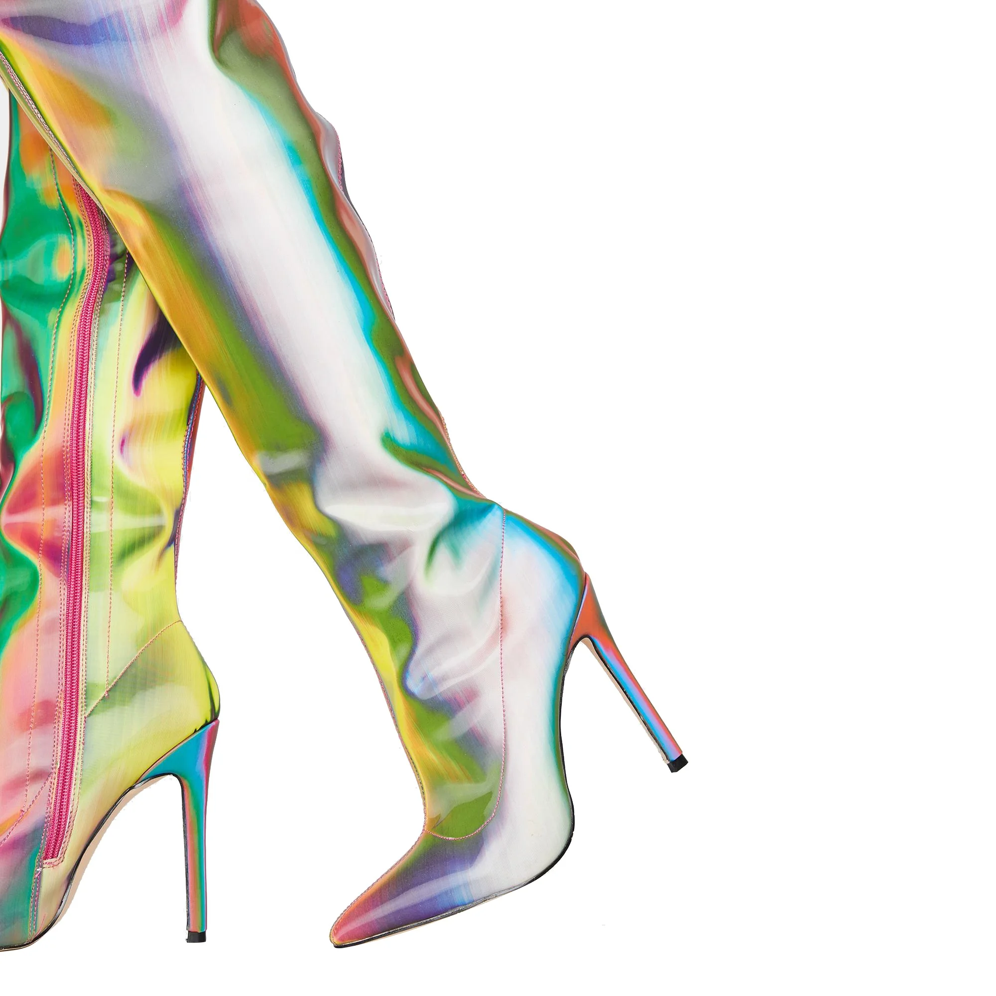 colorful reflect mirror patent leather classic evergreen loose shoe tube slim high heel over knee boots for women shoe