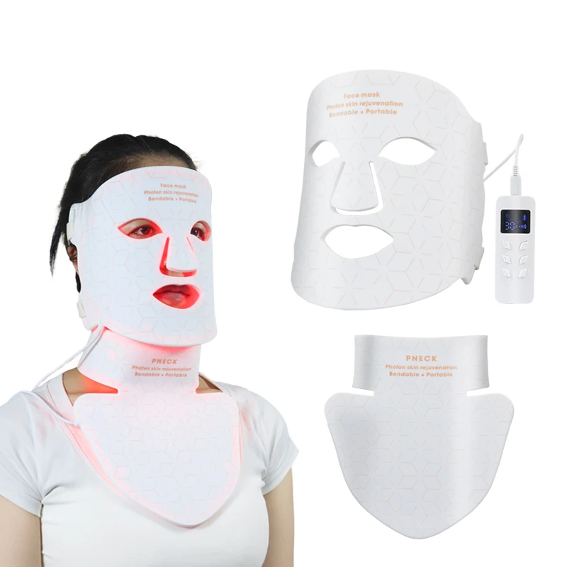 Silicone LED 4 colors Face Mask Beauty light therapy infra red Anti-wrinkle Whitening Fade fine lines skin With Neck LED Mask
