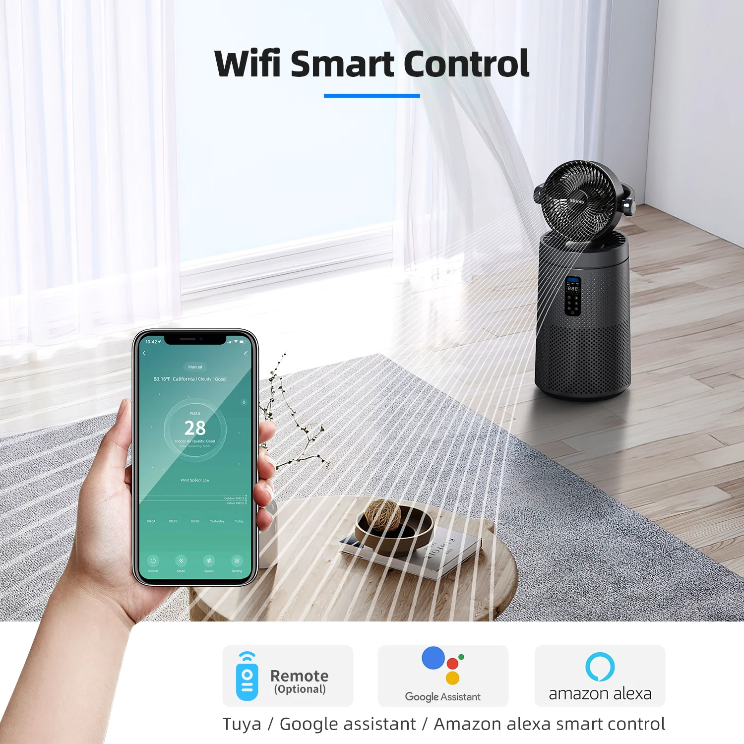 DOUHE OEM Custom Smart Light air Purifier Home Pedestal Fans & Cooling air Circulation Tower Fans with Remote Control