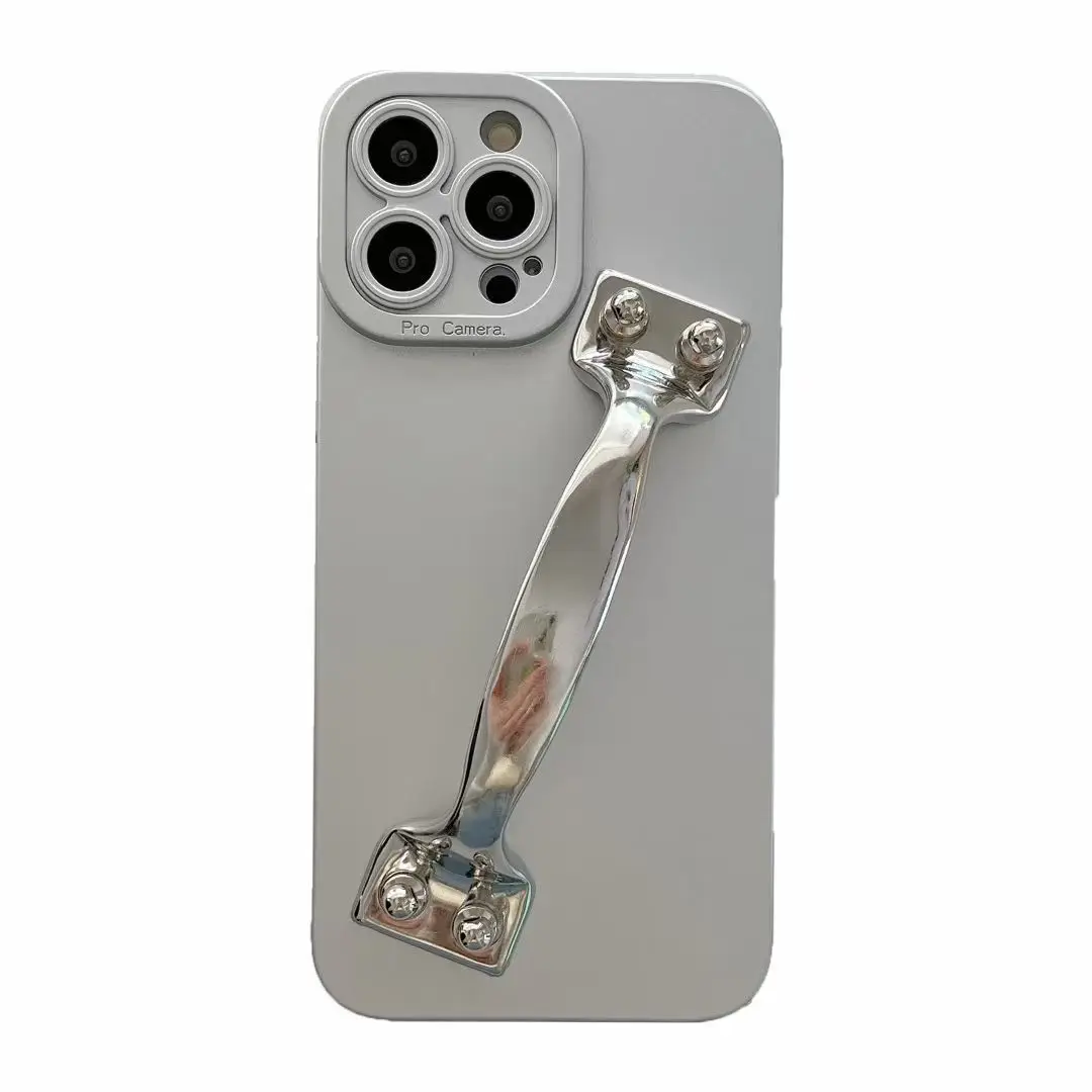Creative personality design metal silver door handle phone case for iphone14 13 12 11 Pro Max