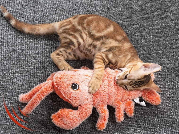 Battery Operated Simulated Lobster,Jumping Toys, USB Rechargeable Funny Plush Toys, Stuffed Animal Cat Toys, Pet Toys Supplies