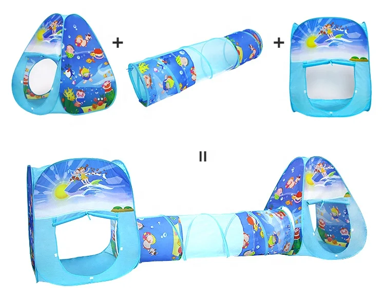 
Kids Play Tent with Tunnel Ocean Ball Pit Pool with Basket Hoop for Toddler Outdoor Indoor 3 in 1 Pop up Playhouse for Children 