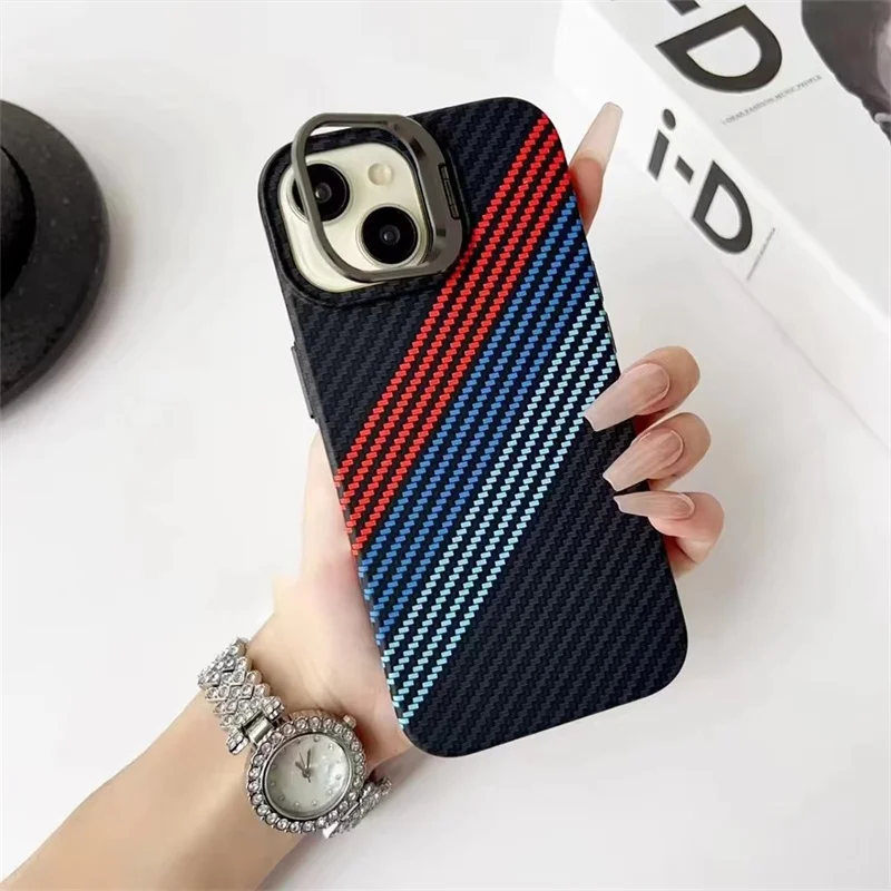 Креативный кевларовый текстурированный Магнитный чехол из углеродного волокна для телефона iphone 13 14 15 16 pro max с невидимым держателем камеры