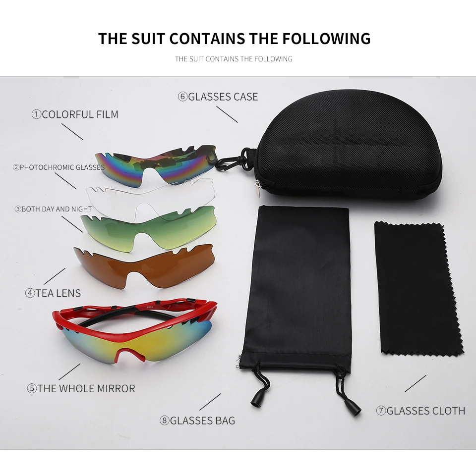 Sports Sunglasses with 4 Interchangeable Lens for Men Women Cycling Running Driving Fishing Golf Baseball Glasses