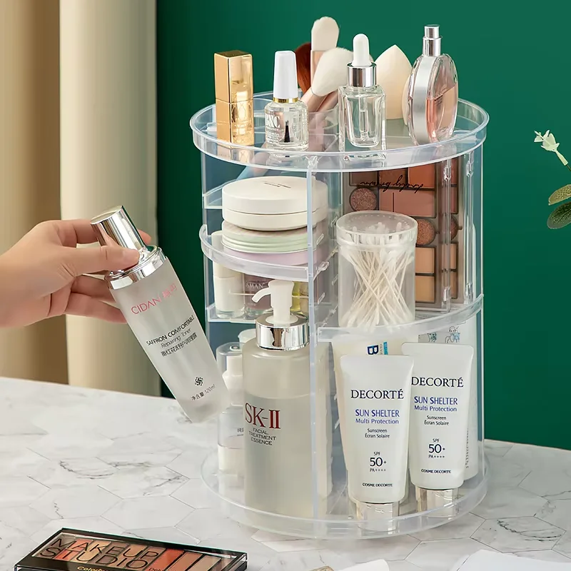 Transparent 360 Rotating Plastic Cosmetic Storage Box Desktop Tabletop Makeup Organizer Display Case Ready 5kg Jewelry Toys