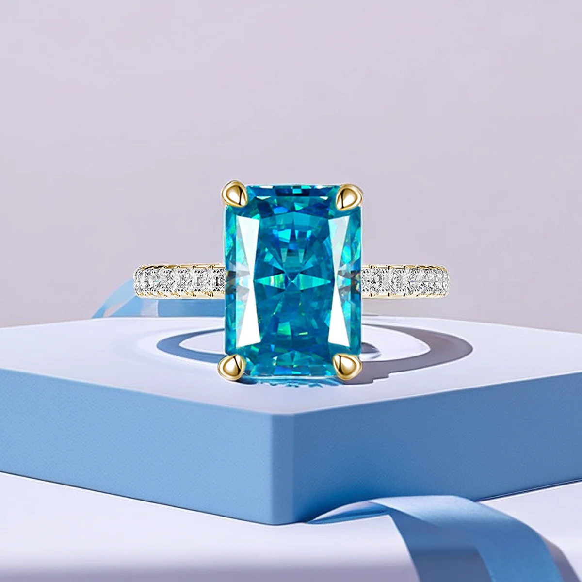 S925 Silver Classic Ring Topaz Blue Fine Quality Zircon Ice cut silver plated platinum and gold for an elegant ladies ring