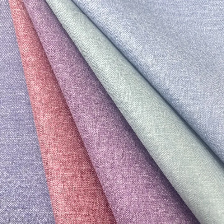 Wholesale Eco Friendly Burlap Jacquard 100% Polyester Faux Linen Solid High Shading Blackout Fabric For Sofa Window Curtains