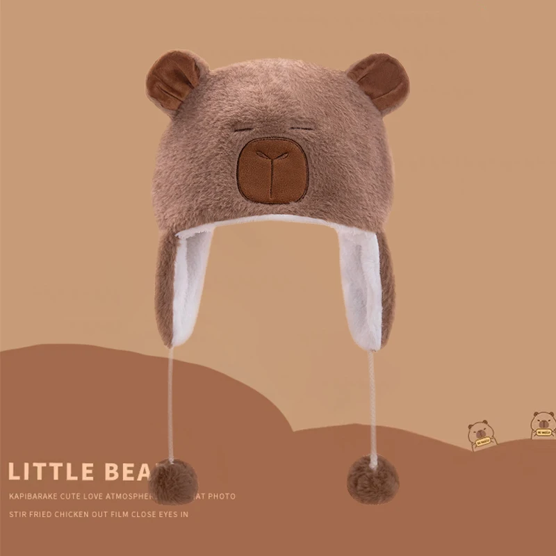 Funny plush capybara hat stuffed warmer capybara cap baby hat wholesale plush toy