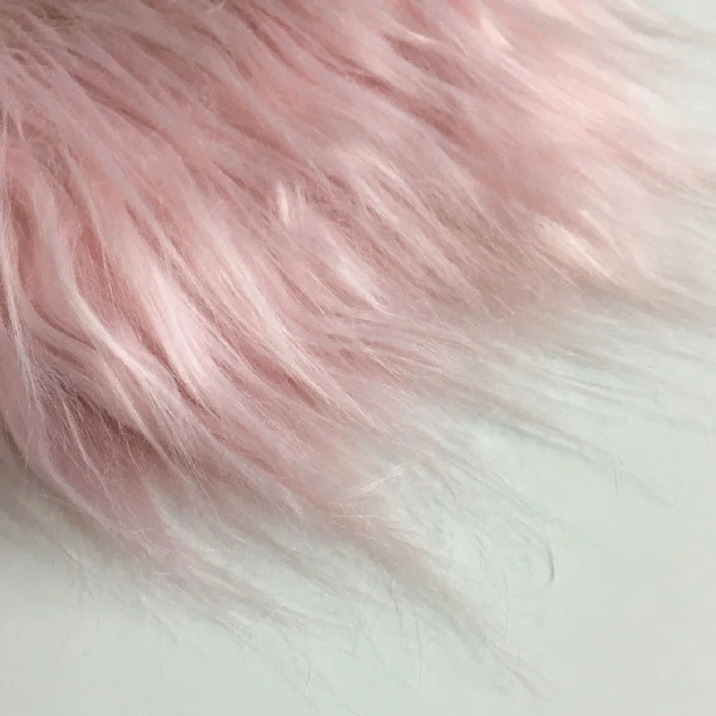 pink high quality long pile 80mm fake faux artificial curly mongolian lamb fur fabric