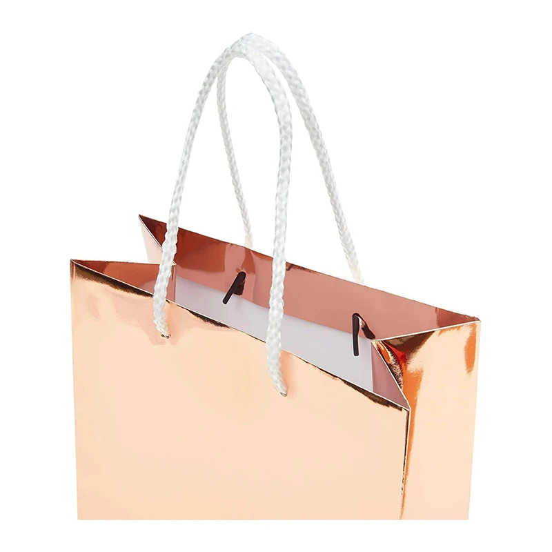 Custom luxury packaging gift bag personality jewelry shopping bag with rope handle rose gold foil card paper bag