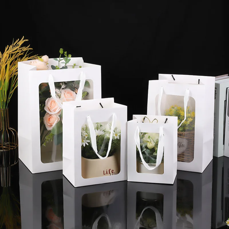 Brand New Custom Brand Logo Printing Kraft Recyclable Shopping Gift Handles Paper Bags With Clear Window From China Supplier