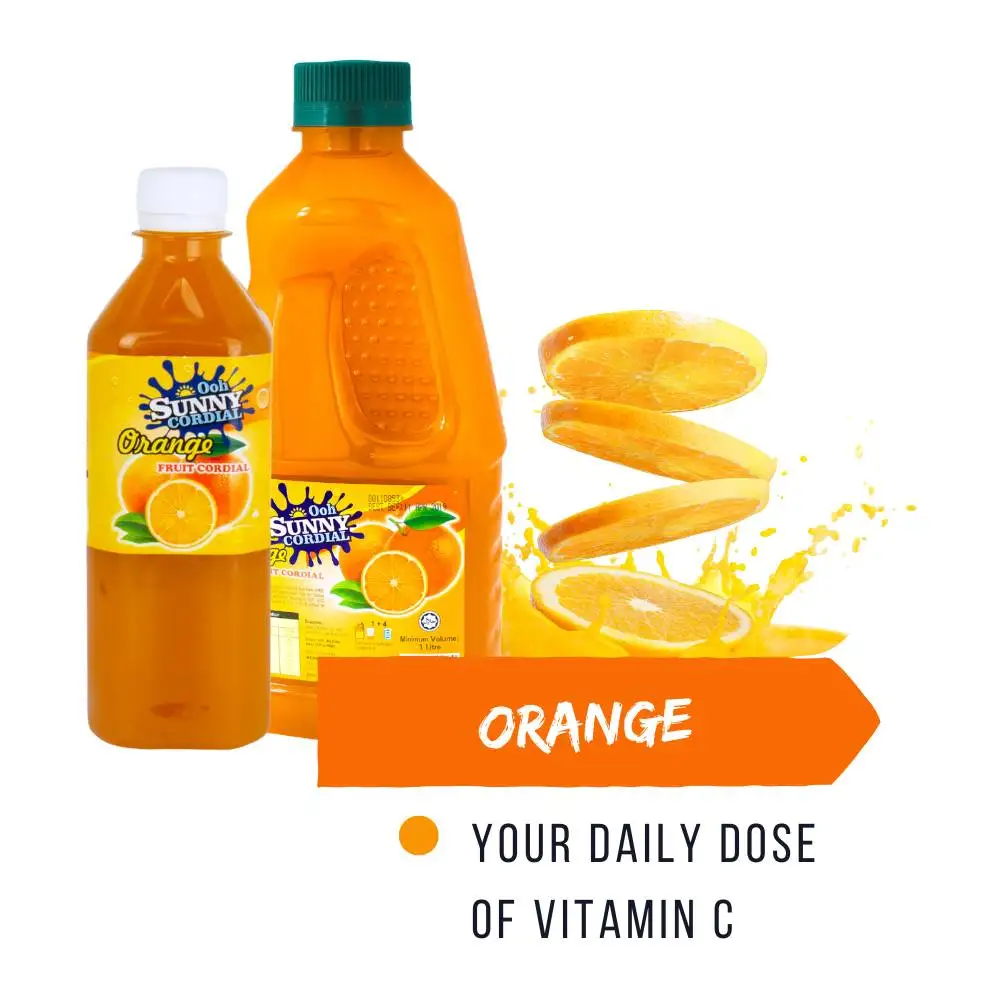 Bulk Sale Malaysia Ooh Sunny Halal Tropical Fruit Orange Flavour Concentrate Cordial with Real Fruit Content 500ml Bottle