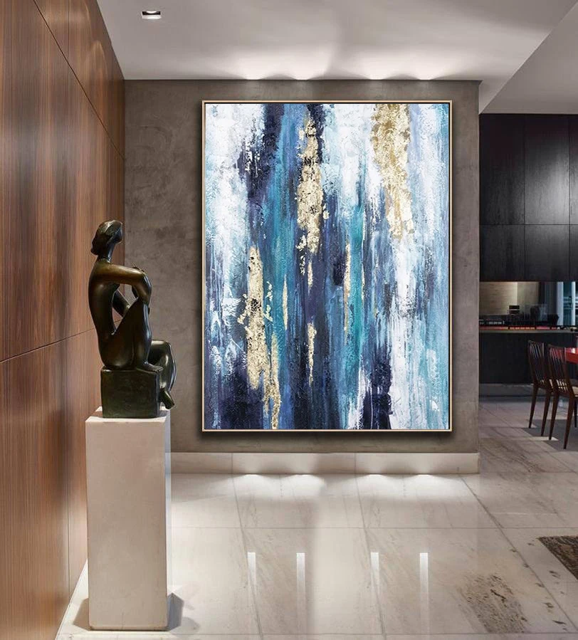 Handmade Gold Foil Abstract Hotel Artwork Wall Art Oil Painting on Canvas