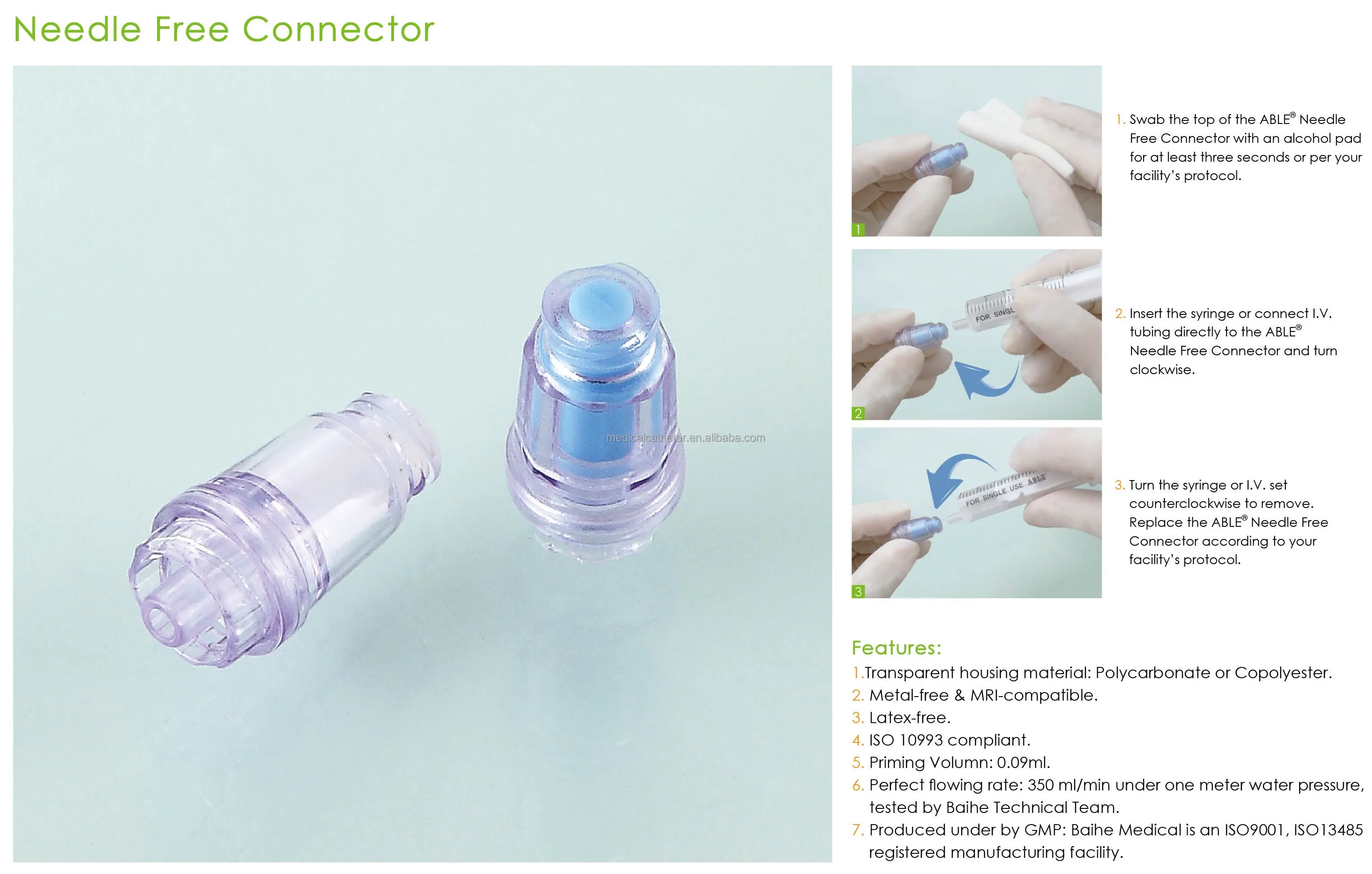 Transparent Straight Sterile General Medical Y Valve Needleless Needle Free Connector Price