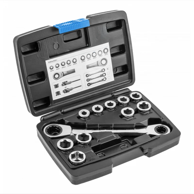 11pieces 8-19mm Repairing Kit Tool Combination Ratchet Spanner Set with Sockets