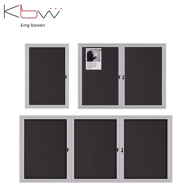 KBW wholesale school wall mount aluminum frame showcase notice pin cork board enclosed bulletin board with lockable glass door